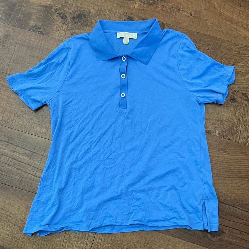 Women’s Michael Kors blue snap up polo sz large